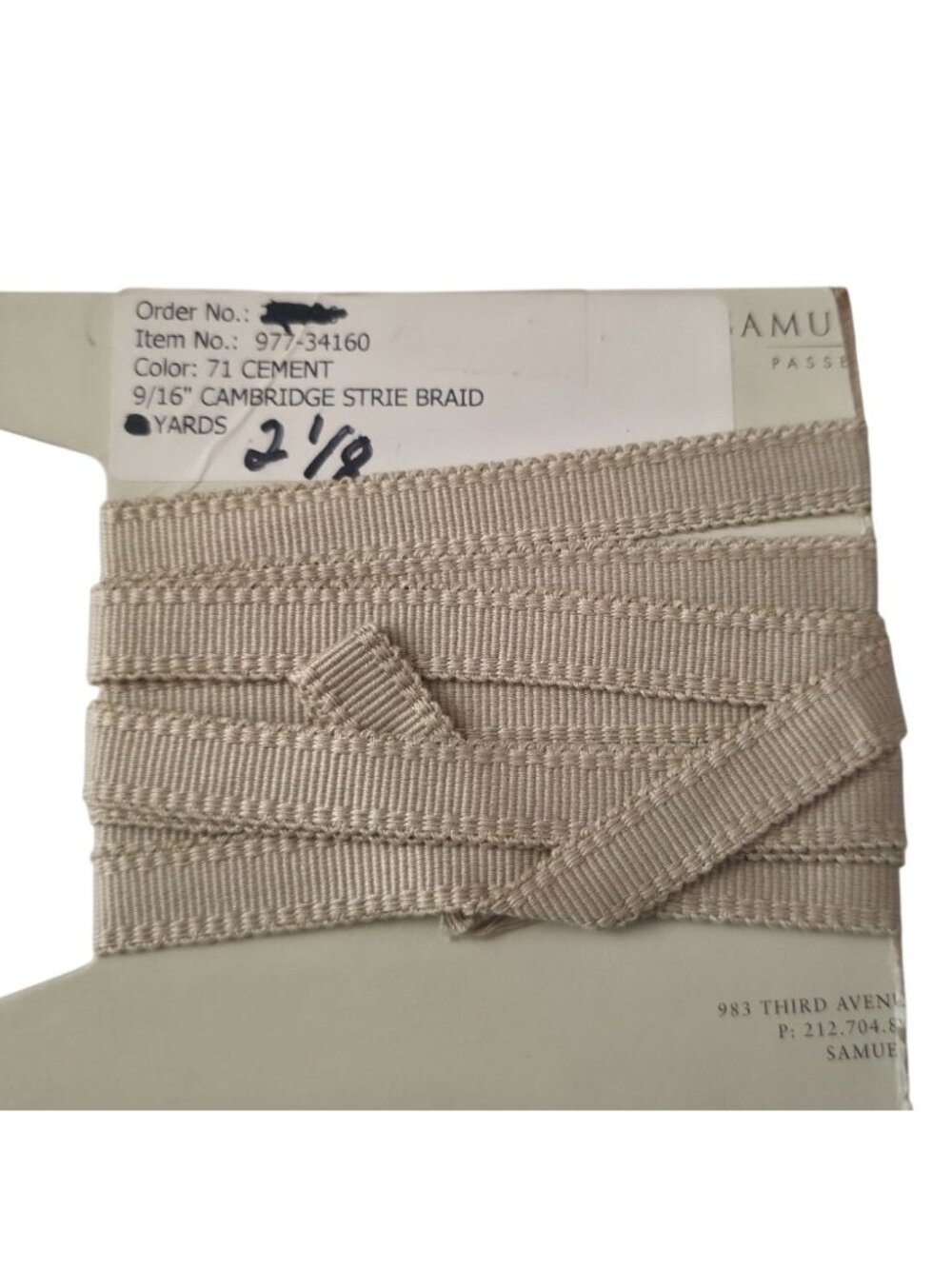 Samuel & Sons 2 1/8 Yd Cambridge Strié Braid Cement 9/16" Passementerie Trim